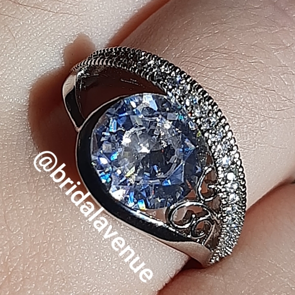 Silver Simulated Diamonds Ellipse Ring - Picture 6 of 6